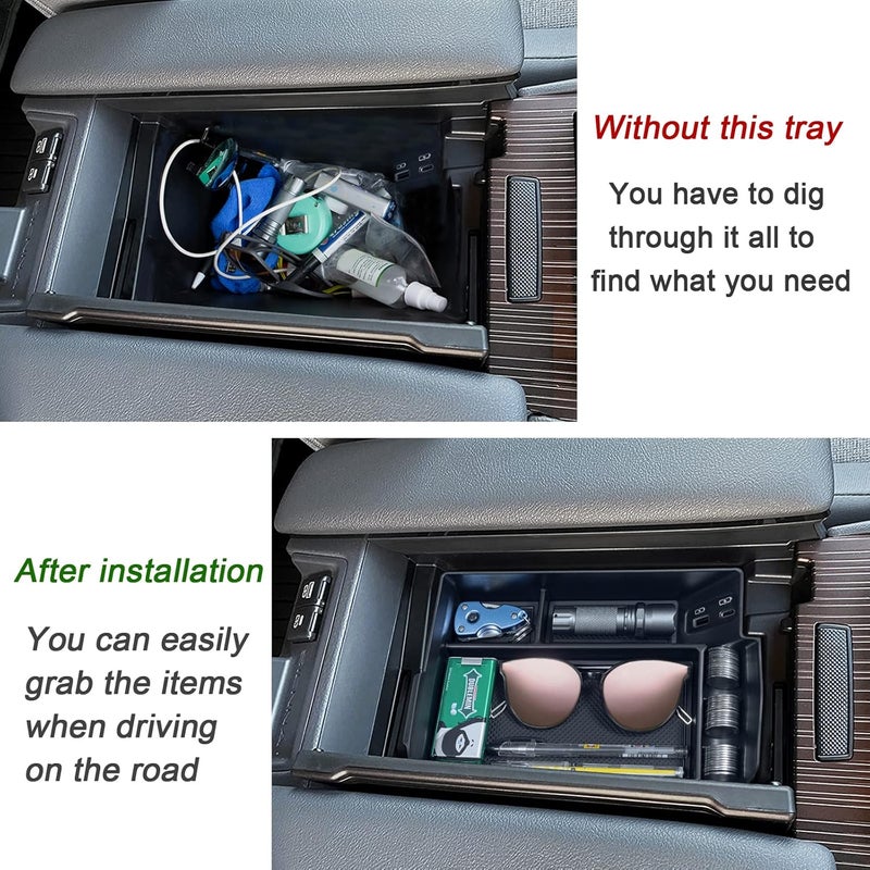 TOPINSTALL Center Console Organizer Compatible with 2021-2026 Toyota Sienna Accessories, Armrest Box Secondary Storage Tray Coin Container ABS Plastic-Black - Image 3